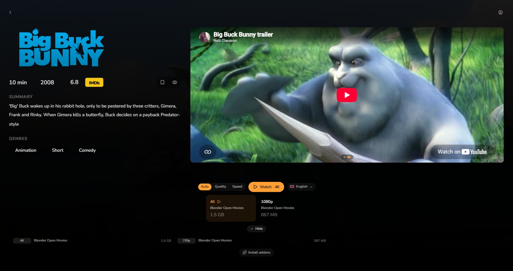 Rillio choosing the best Big Buck Bunny torrent across 4K, 1080p and 720p sources